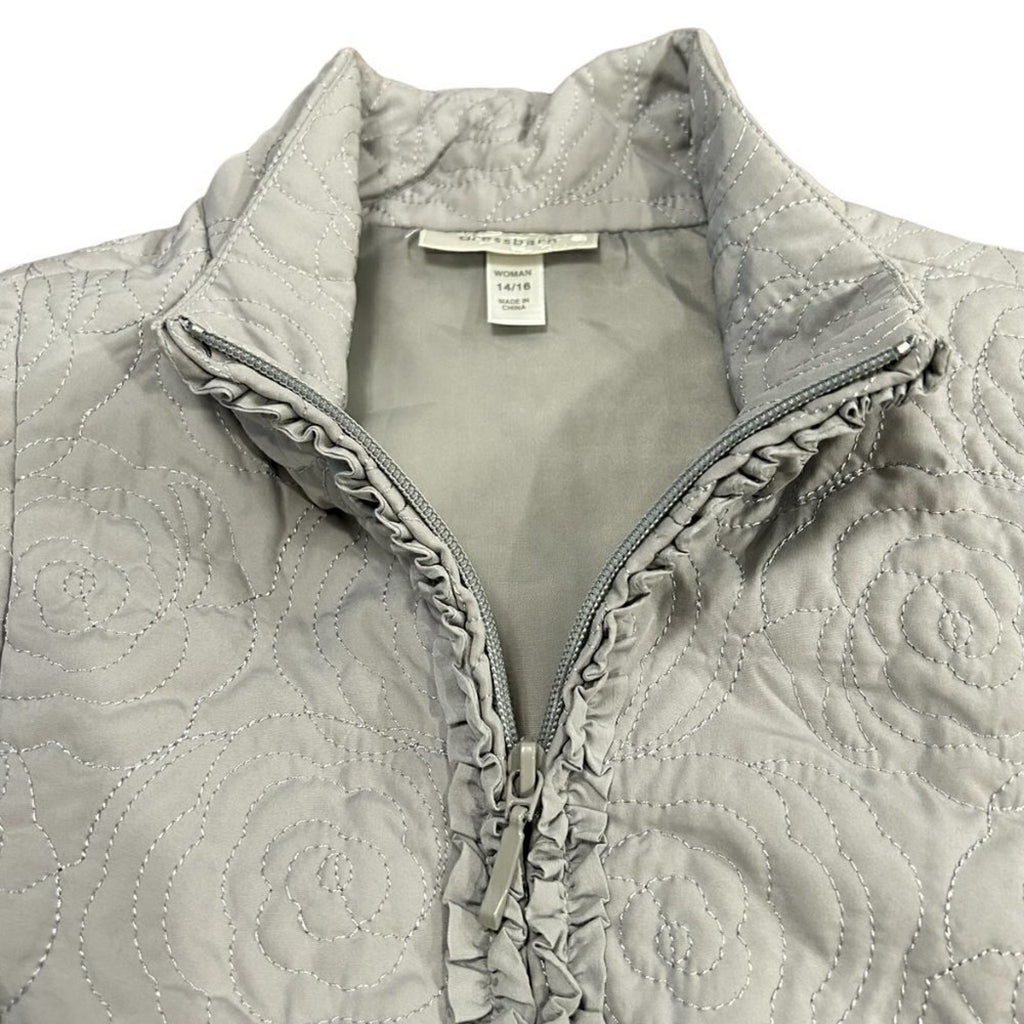 Dressbarn women’s gray floral stitch zip vest size 14/16 #L 1340