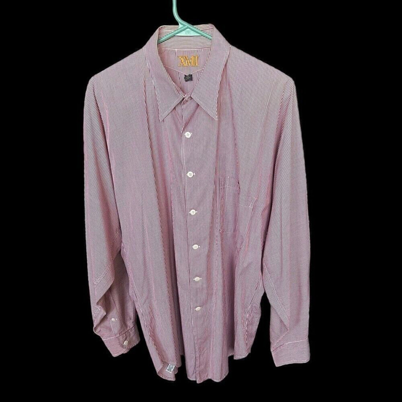 MXI Men’s Red/White Pinstripe Dress Shirt 16.5/34 100% Cotton # J1338