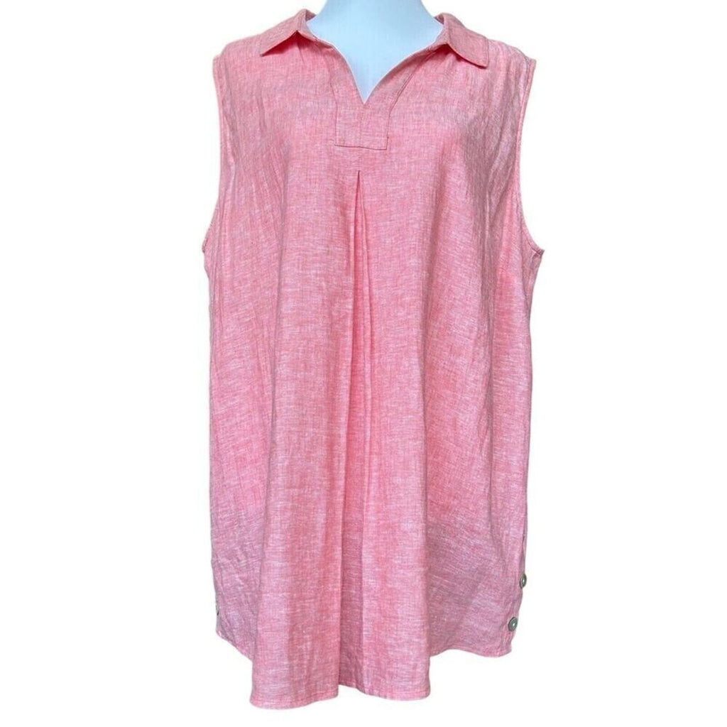 Susan Graver Pure Cross-Dyed Linen Blend Pink Tunic Coral Bloom Size XLP #H