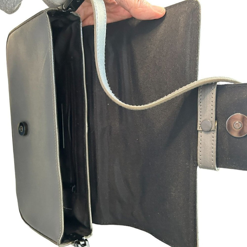 Preston & York Womens Purse W/Shoulder Strap Leather Grey See Photos