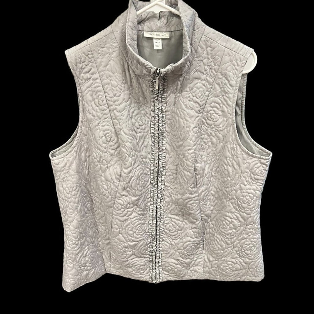 Dressbarn women’s gray floral stitch zip vest size 14/16 #L 1340