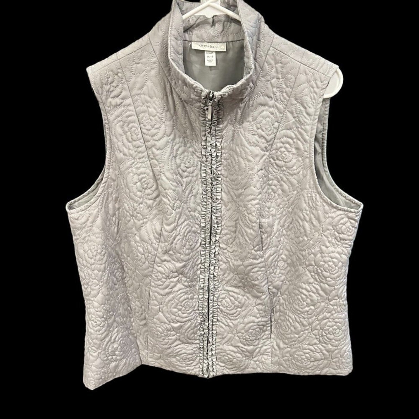 Dressbarn women’s gray floral stitch zip vest size 14/16 #L 1340