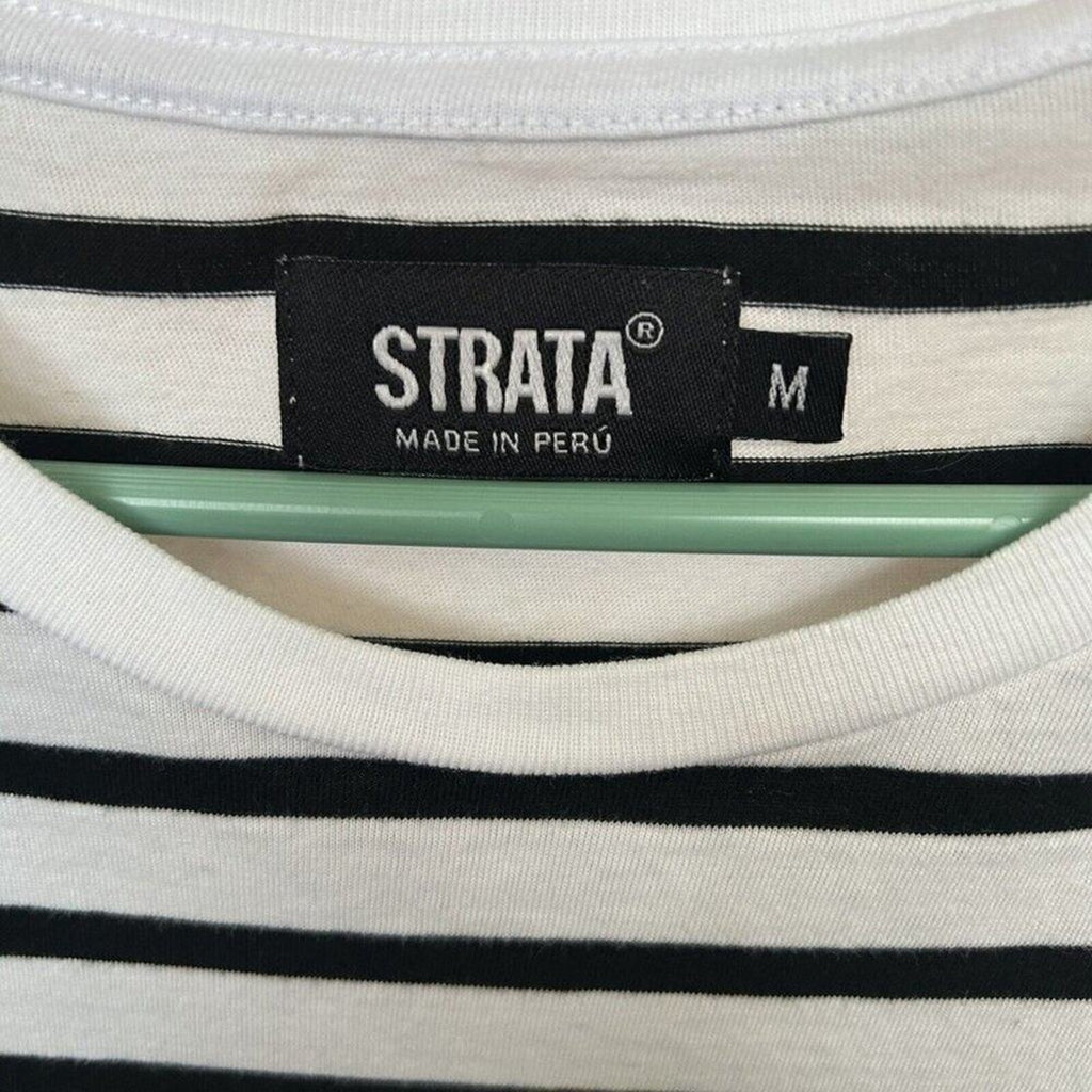 Strata Logo (RARE) Women's Striped T-Shirt, Black/White Size Medium #B1110