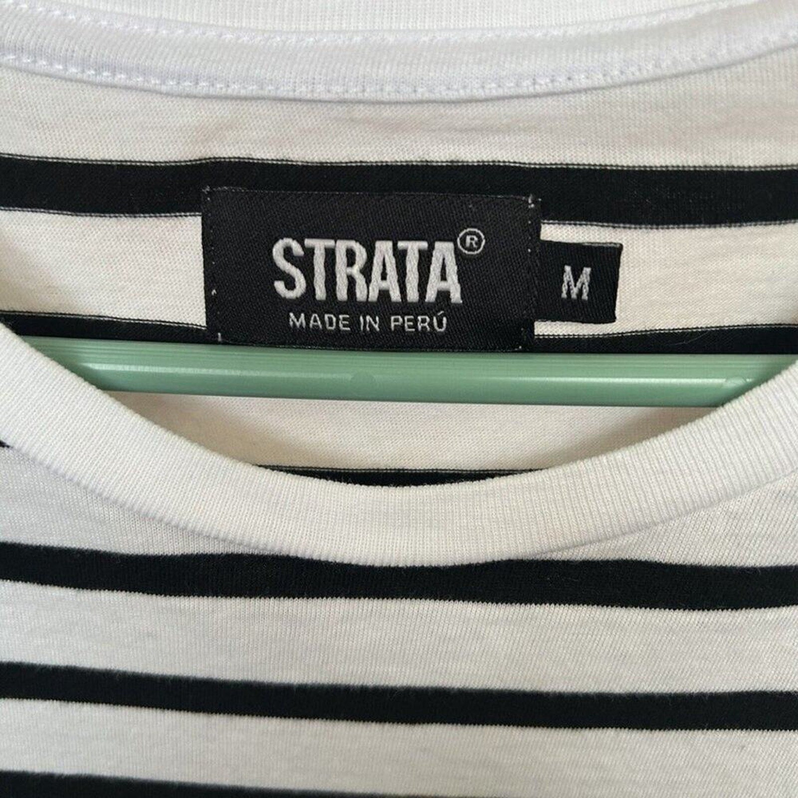 Strata Logo (RARE) Women's Striped T-Shirt, Black/White Size Medium #B1110