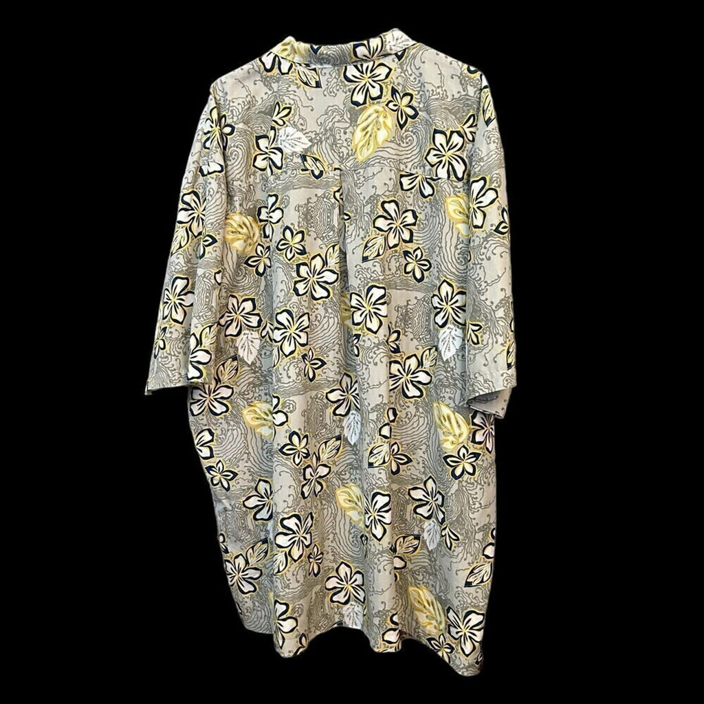 HB Harbor Bay Men's Hawaiian  Floral Print 4X 100% Cotton Gray Yellow #1168