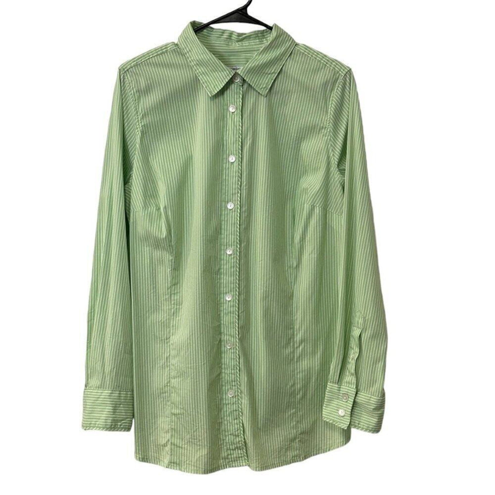 Liz Claiborne Womens Cotton Blend Shirt Blouse Size 1X Green Button Up #BH
