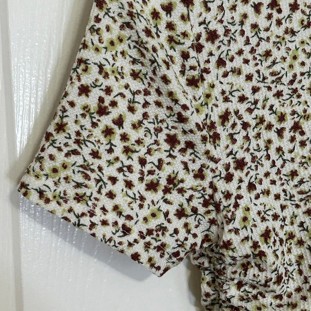 Popular 21 Womens Flower Pattern Top Sx. M, Drawstring Waist Crop #B1607