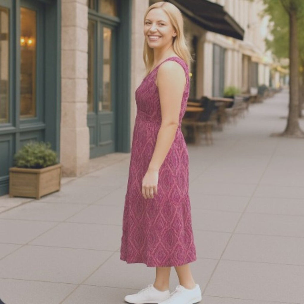 Lauren Ralph Lauren geometric midi sleeveless dress fully lined purple #H007