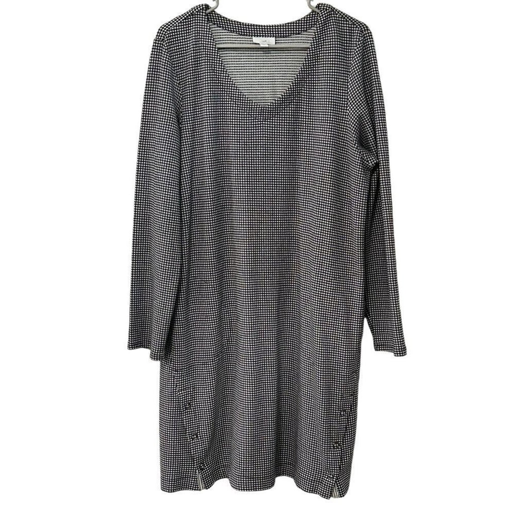 J. Jill Women's Dress Sz. L Black White Houndstooth V-Neck  Lg. Sleeve #BH