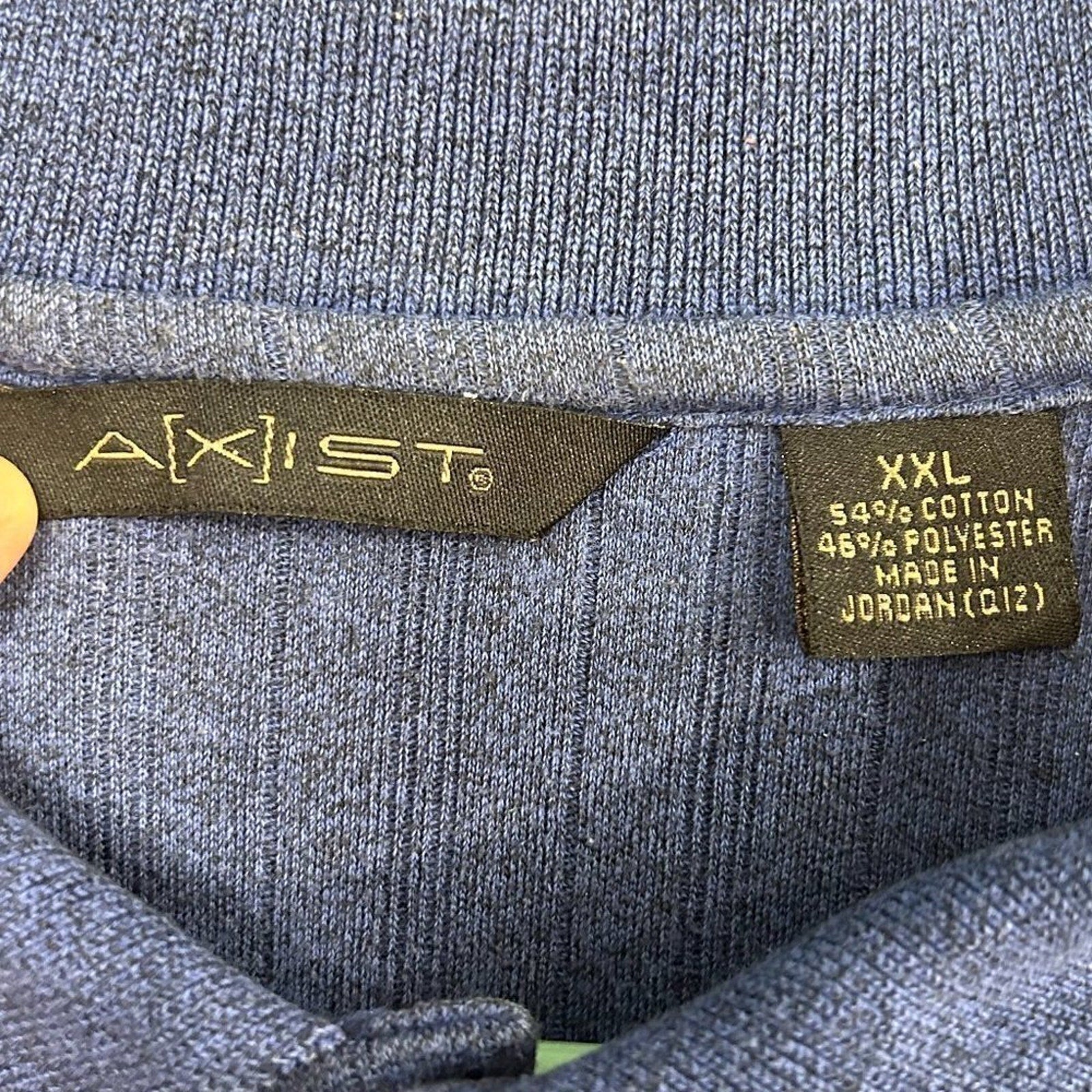 Axist Vintage Mens Sz. XXL Ribbed Blue Long Sleeve Polo Cotton Blend #M1391