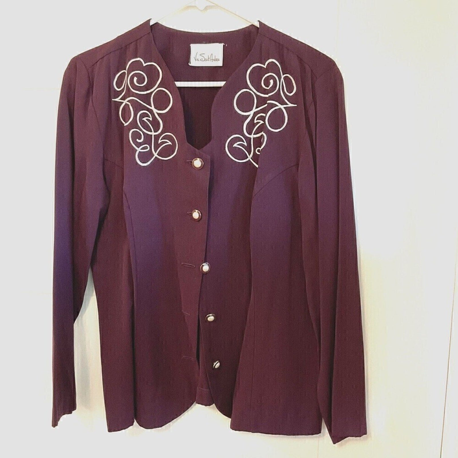 Vintage Via Sant Andrea Suit Blouse / Skirt Burgundy Set Size (12M)