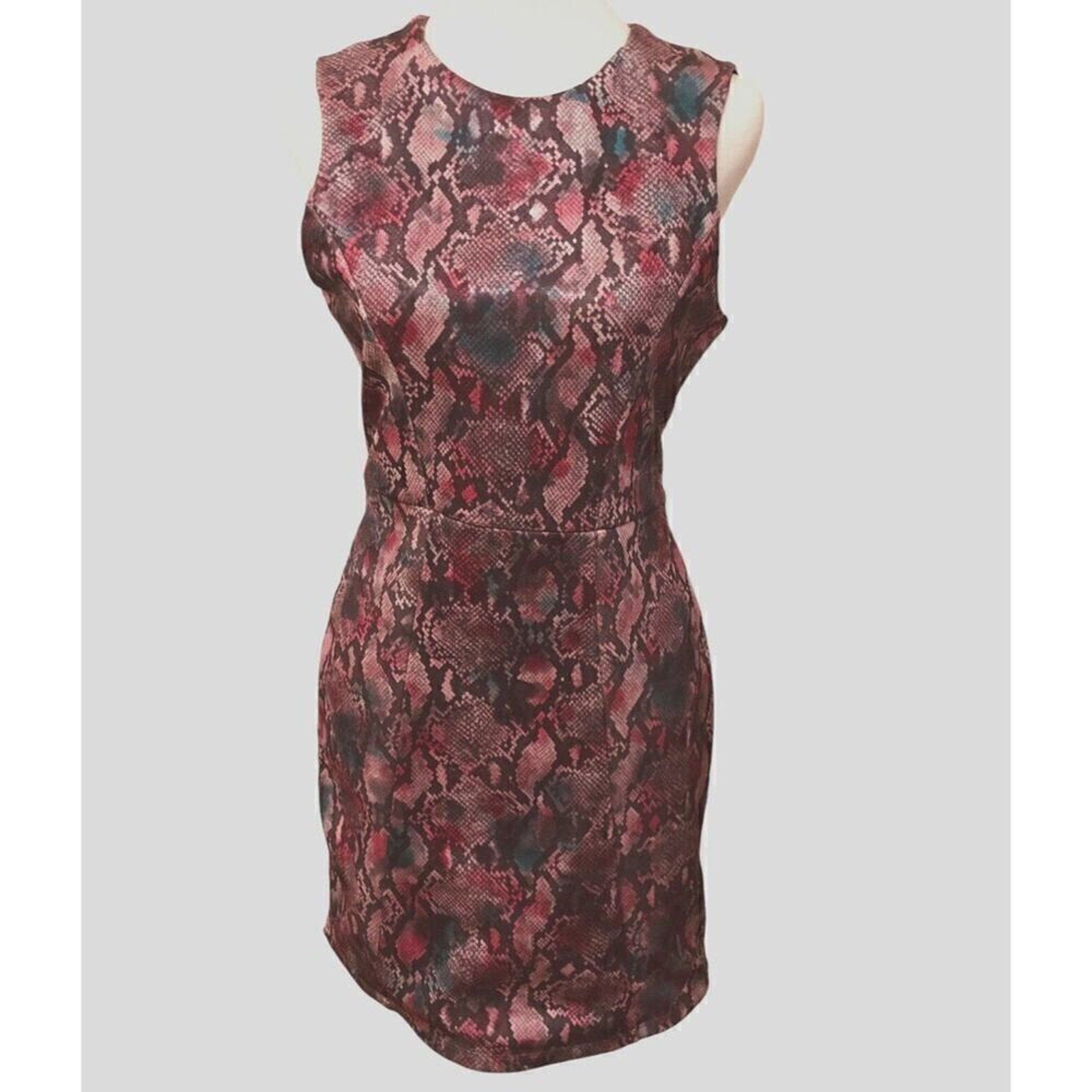 Topshop Women’s Size 11 Snake Print High-Neck Dress – Pink & Purple