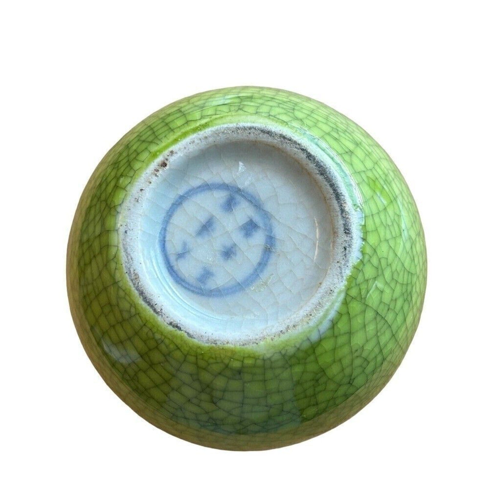 Vintage Chinese Apple Chartreuse Glaze Crackle Ceramic 5" Vase