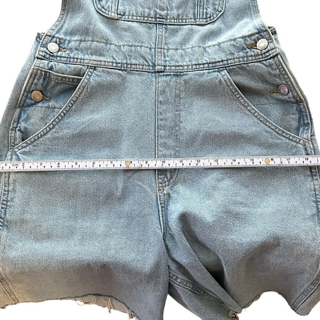 Denim Co. Overall Shorts Size (See Photos) Light Wash, Hook Straps / BiB #P1479
