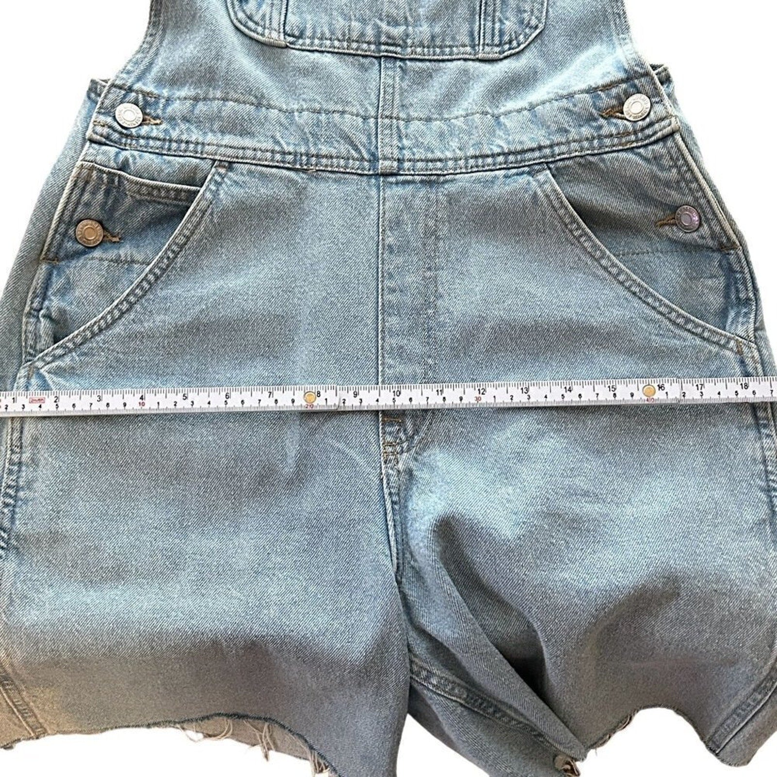 Denim Co. Overall Shorts Size (See Photos) Light Wash, Hook Straps / BiB #P1479
