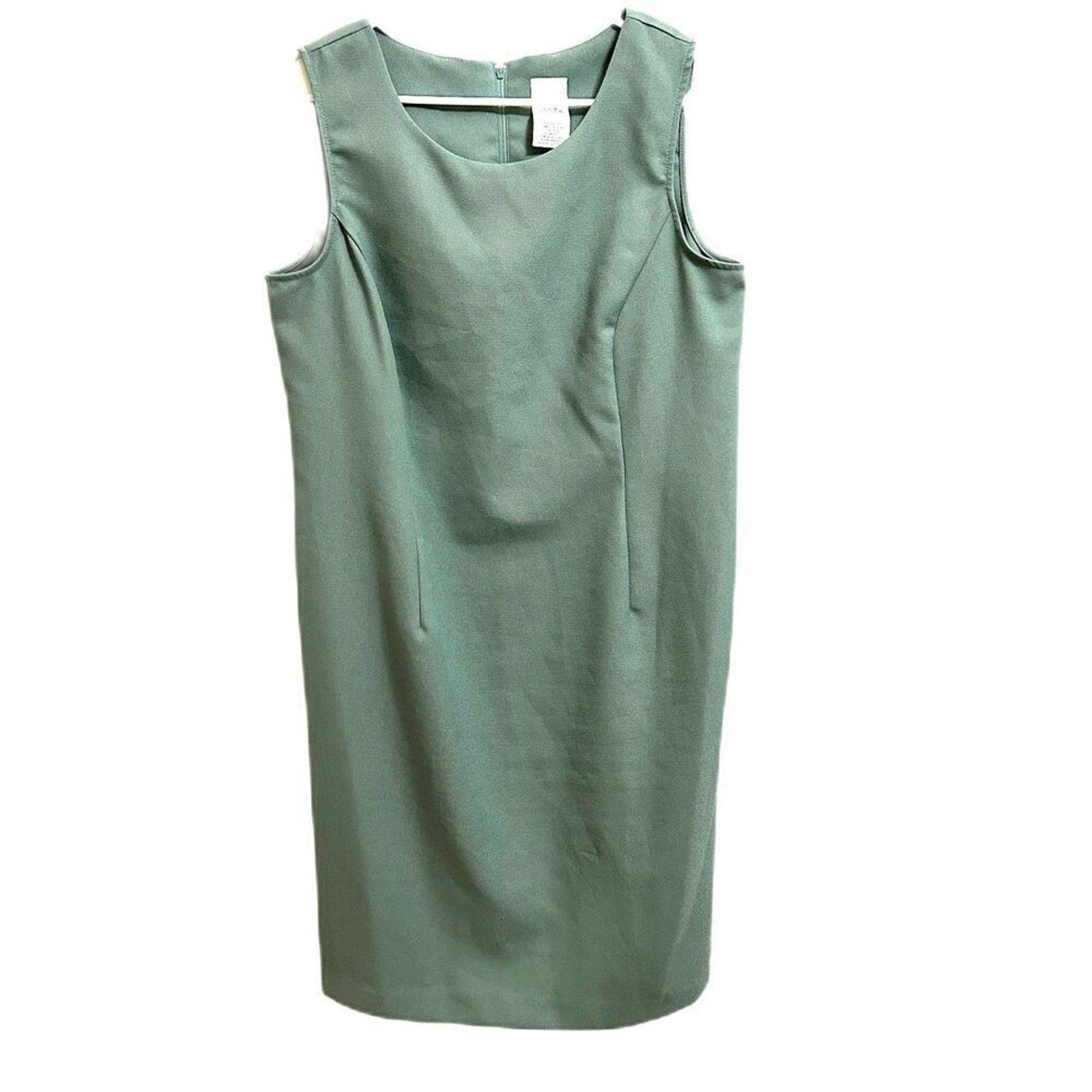 DBY vintage women’s sleeveless green poly dress size 14P (1/2) #027
