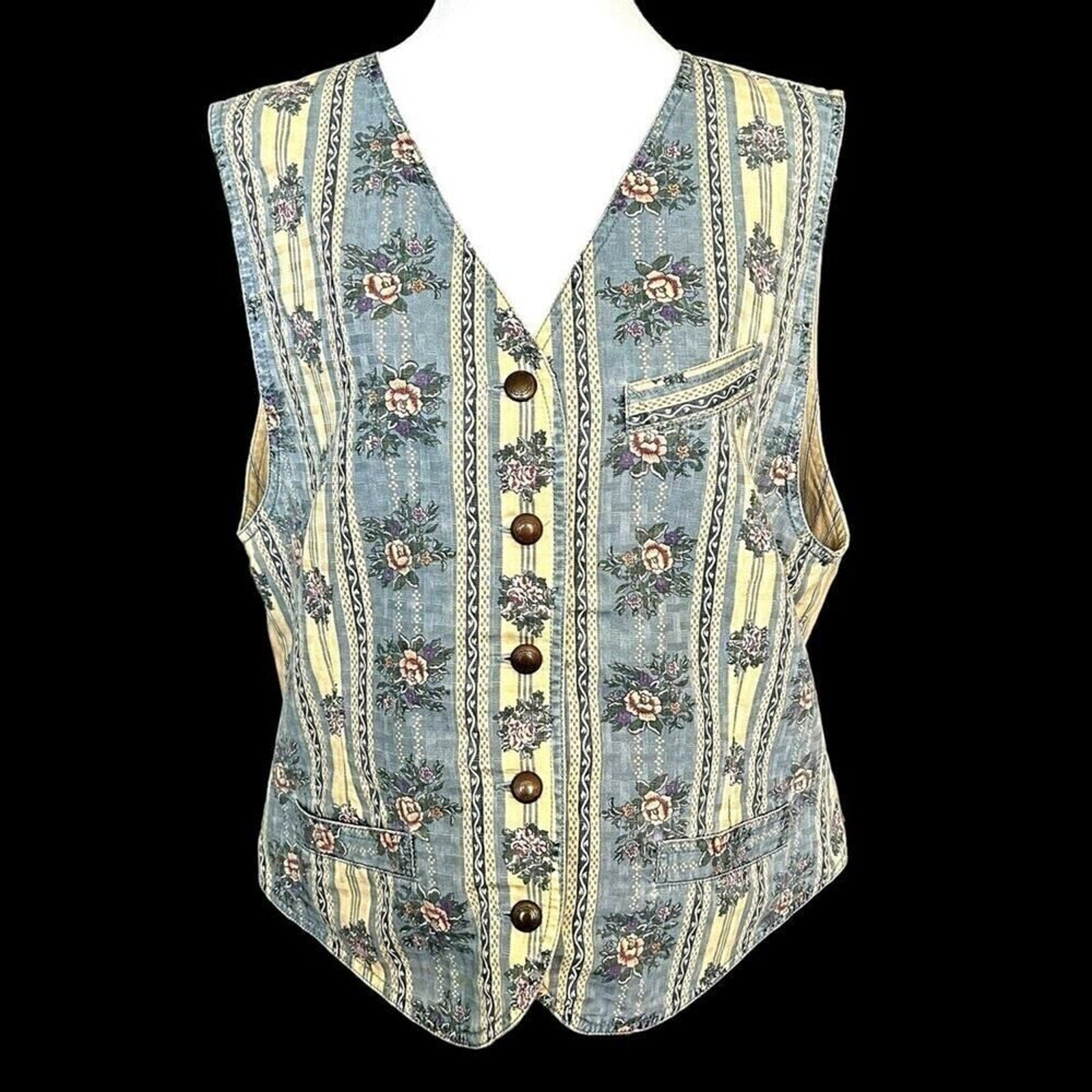 Liz Claiborne Liz Wear Floral Women's Vest w/Pockets Vintage 80s Sz. 14 #J1324