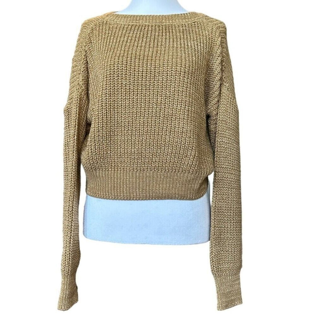 Urban Outfitters Waffle Knit Cropped Sweater Long Sleeve Carmel Size P/S #A1207