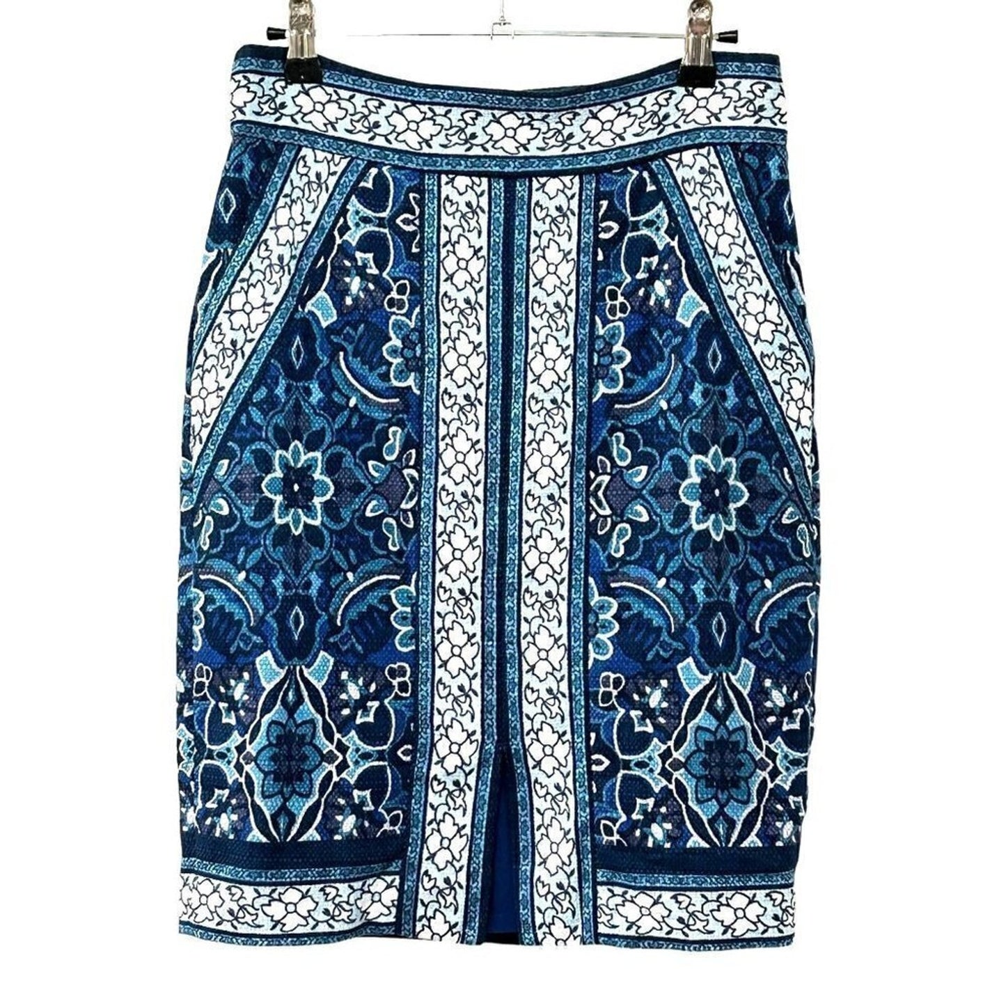 Ann Taylor Loft pencil skirt size 0 blue & white floral, lined cotton-blend #P1451