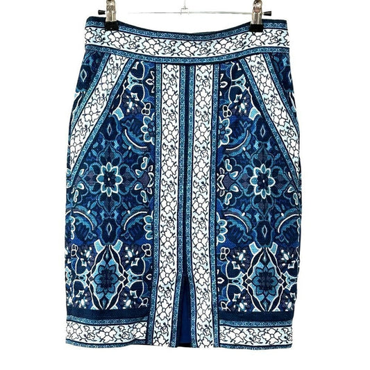 Ann Taylor Loft pencil skirt size 0 blue & white floral, lined cotton-blend #P1451