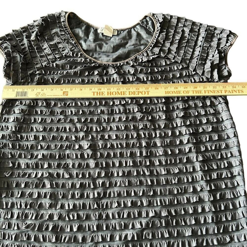 Moa Moa Women's Blouse Pullover - Short Sleeve Gray With Ruffles Size XL #1114