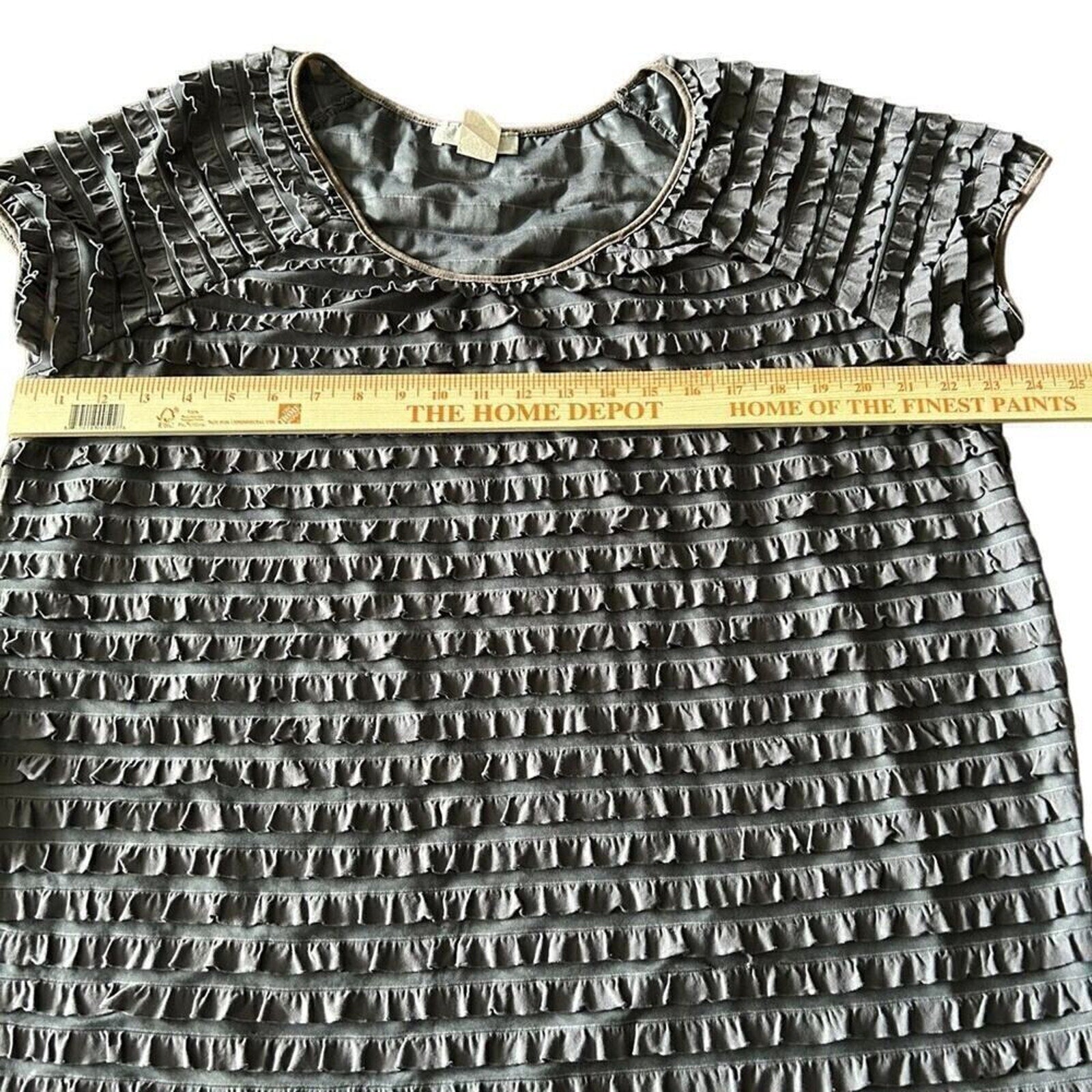 Moa Moa Women's Blouse Pullover - Short Sleeve Gray With Ruffles Size XL #1114