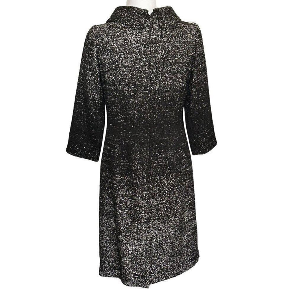 Teri Jon by Rickie Freeman Tweed Wool Sheath Dress – Size 4, Cowl Neck, Black & White