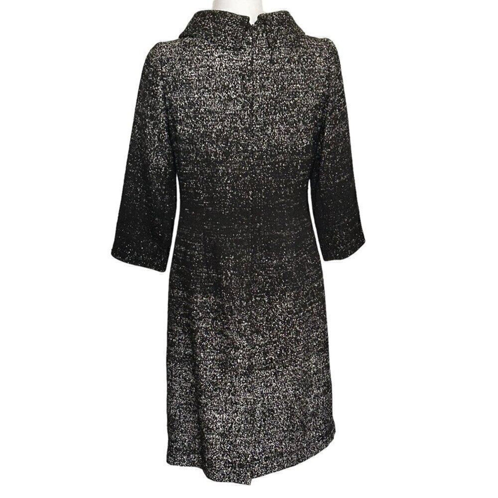 Teri Jon by Rickie Freeman Tweed Wool Sheath Dress – Size 4, Cowl Neck, Black & White
