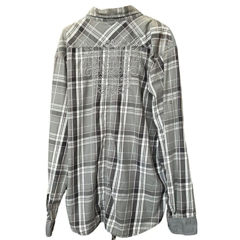 Reguest Mens Plaid Ruby Snap Front Pkts. Long Sleeve Embroidered Size 3XL #G1250