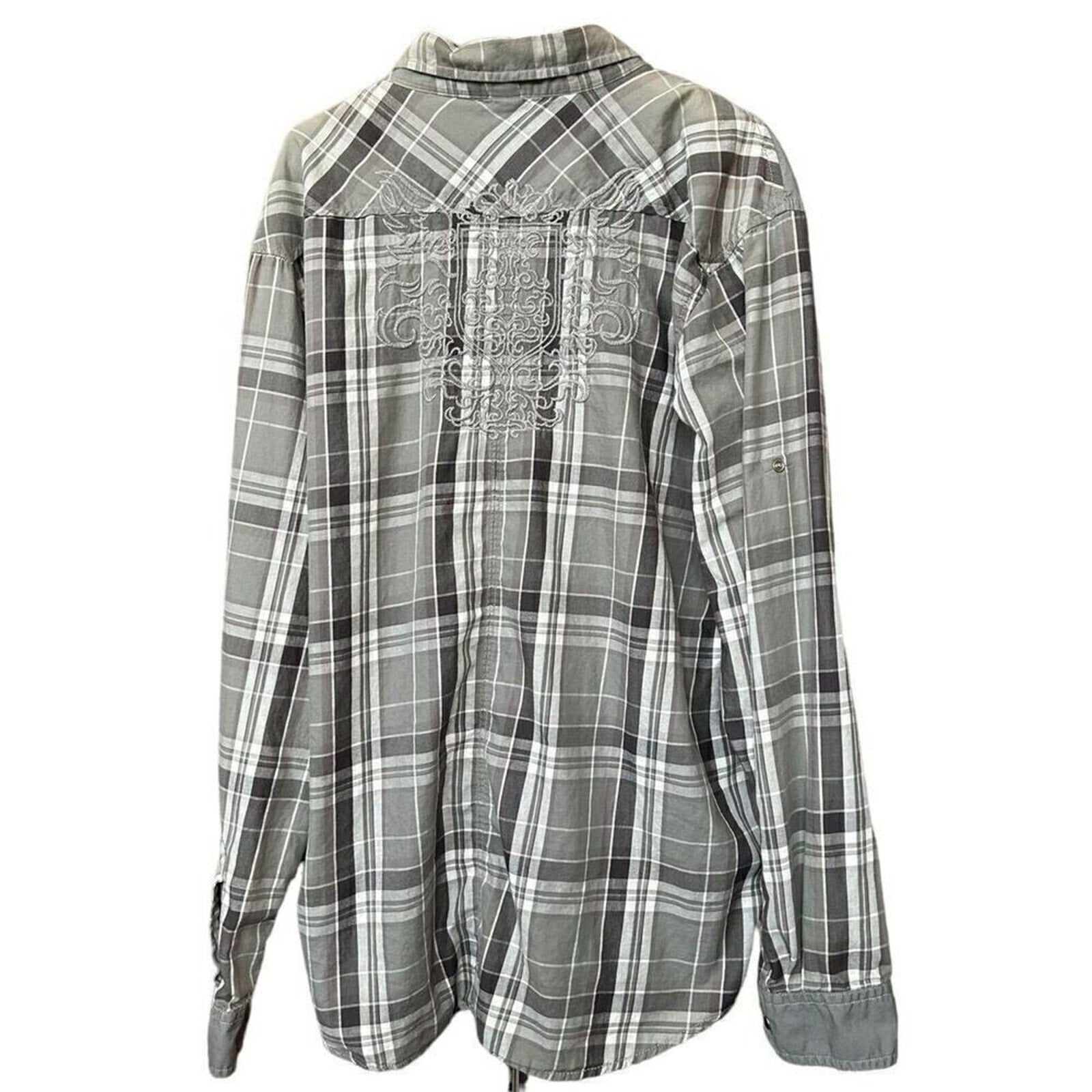 Reguest Mens Plaid Ruby Snap Front Pkts. Long Sleeve Embroidered Size 3XL #G1250