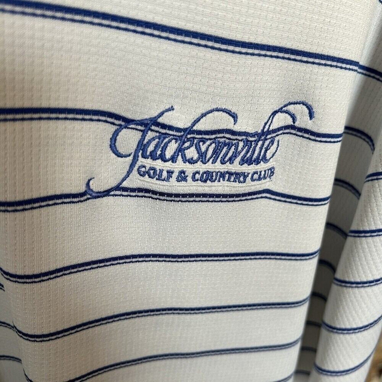 Nike Golf Fit Dry Jacksonville Golf Club Shirt Size L, Wh/Bl Striped #B1123