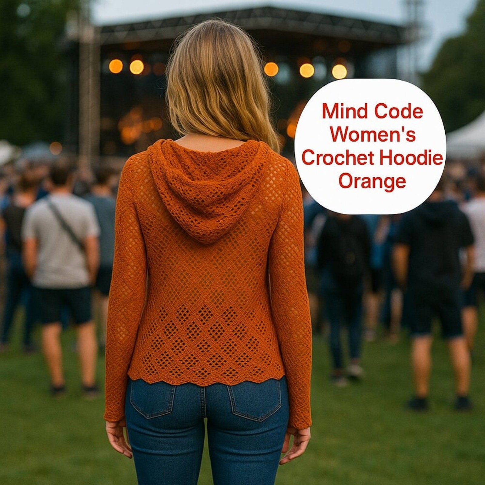Mind Code Women's Crochet Hoodie Orange (See Photos for Size ) Inv. E-1065