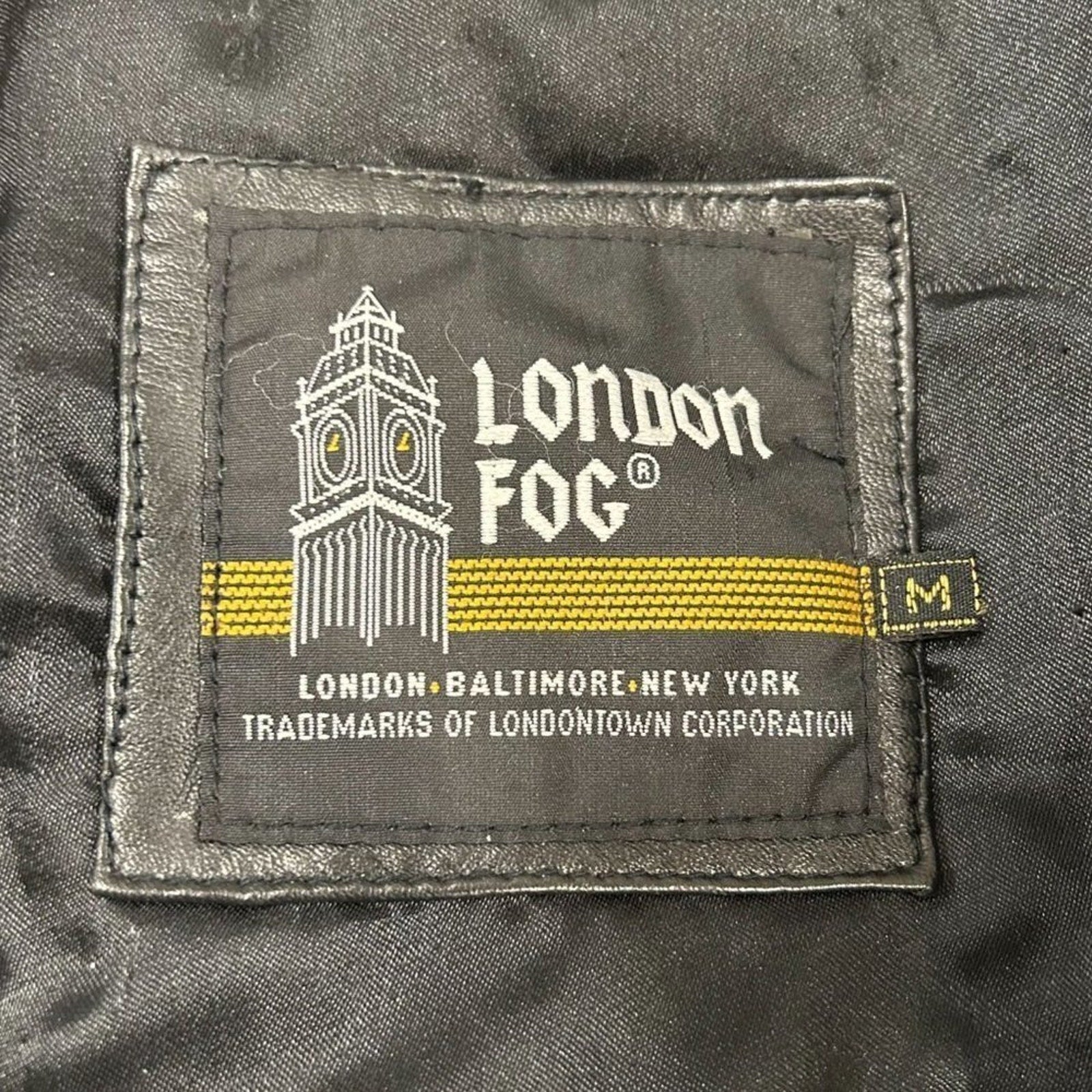 London Fog Men's Vintage Black Leather Jacket Size Medium Button Front #BH