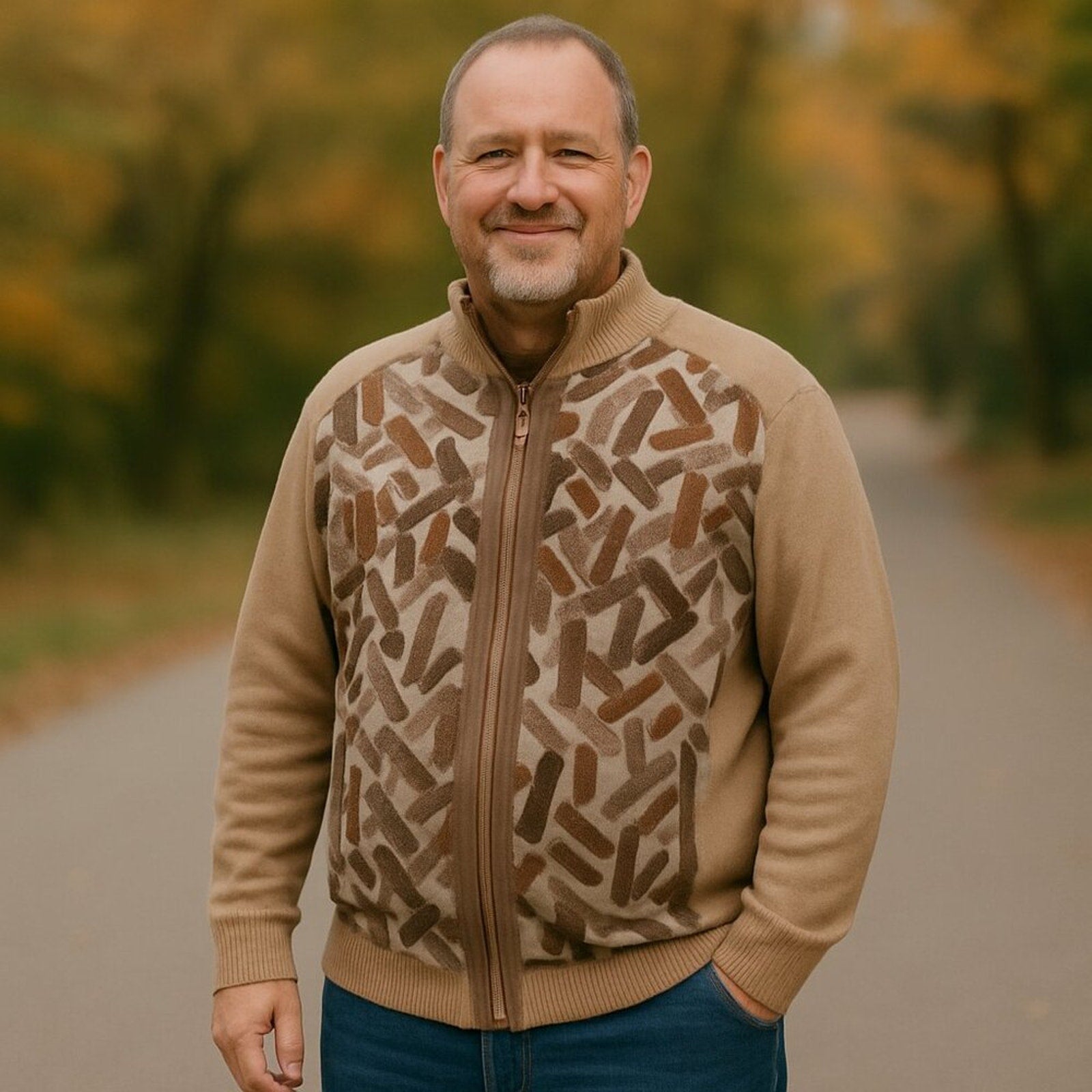 Silversilk Sweater Men's Size XXL Tan/Brown Heavy Fall/Winter Wear Zip Pockets