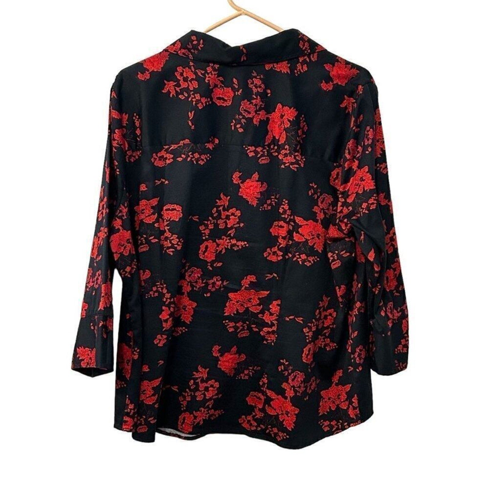 Scott Taylor Women's Top Red Black Blouse Size 2X Button Up Cotton/Spandex #BH