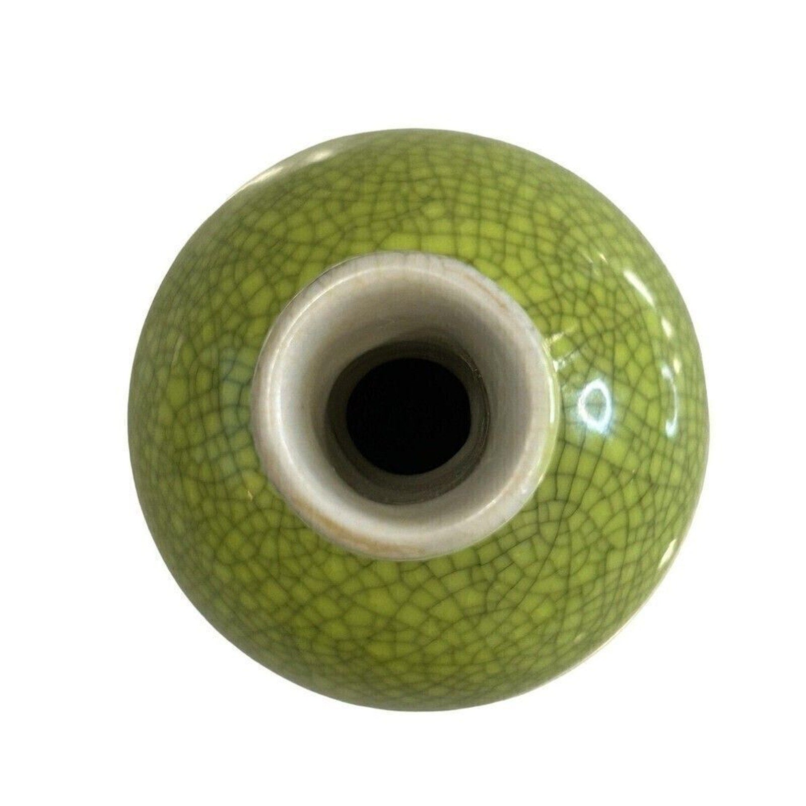Vintage Chinese Apple Chartreuse Glaze Crackle Ceramic 5" Vase