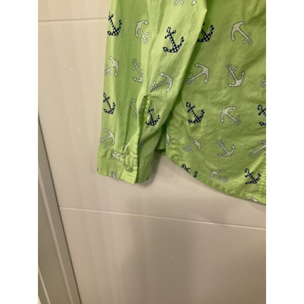 Red Camel Women's Blouse Green Anchor Pocket Collared Long Sleeve Button Up Sz L