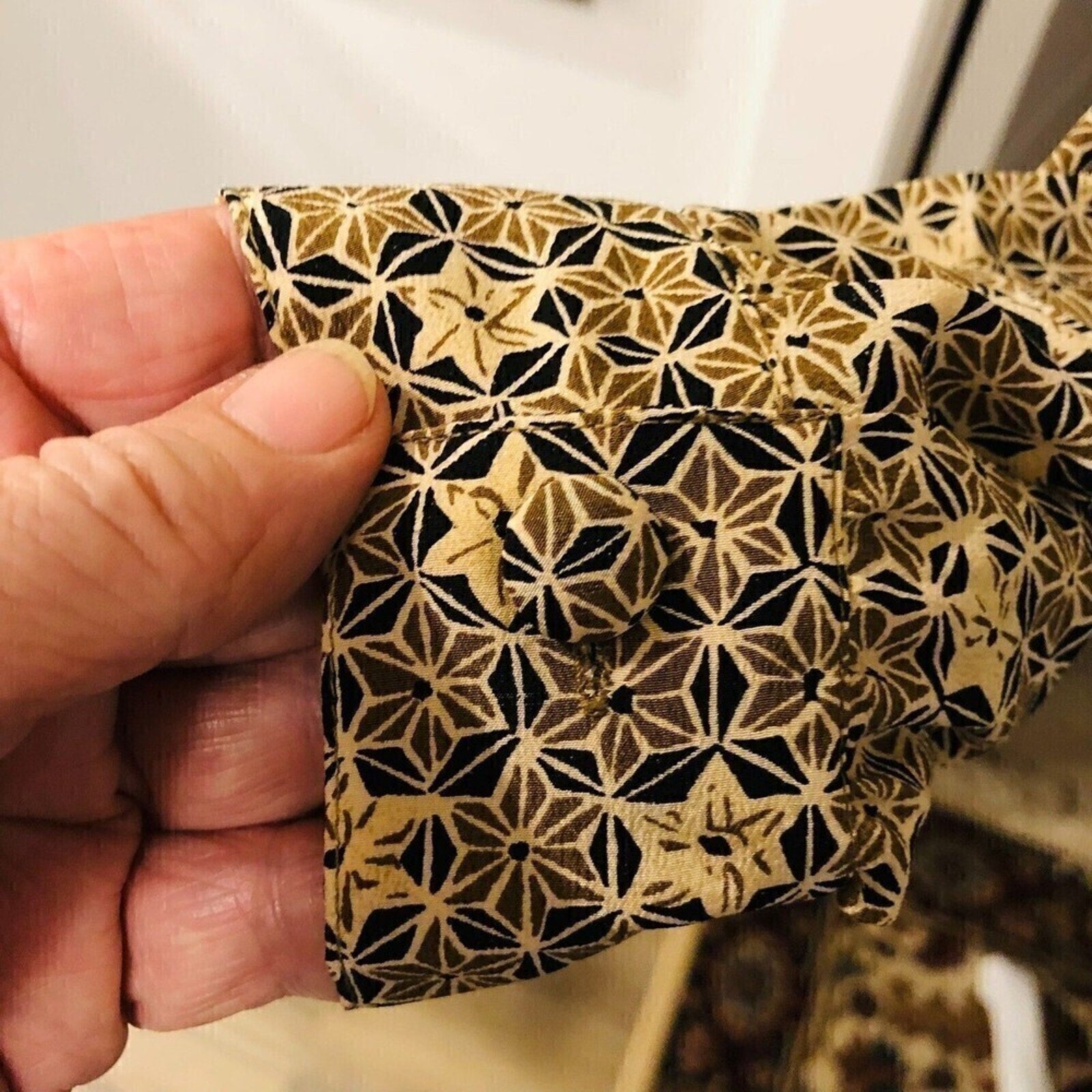 TESS Women's Vtg 100% Silk Black Brown Geo Print Button Blouse Size ( 10 )