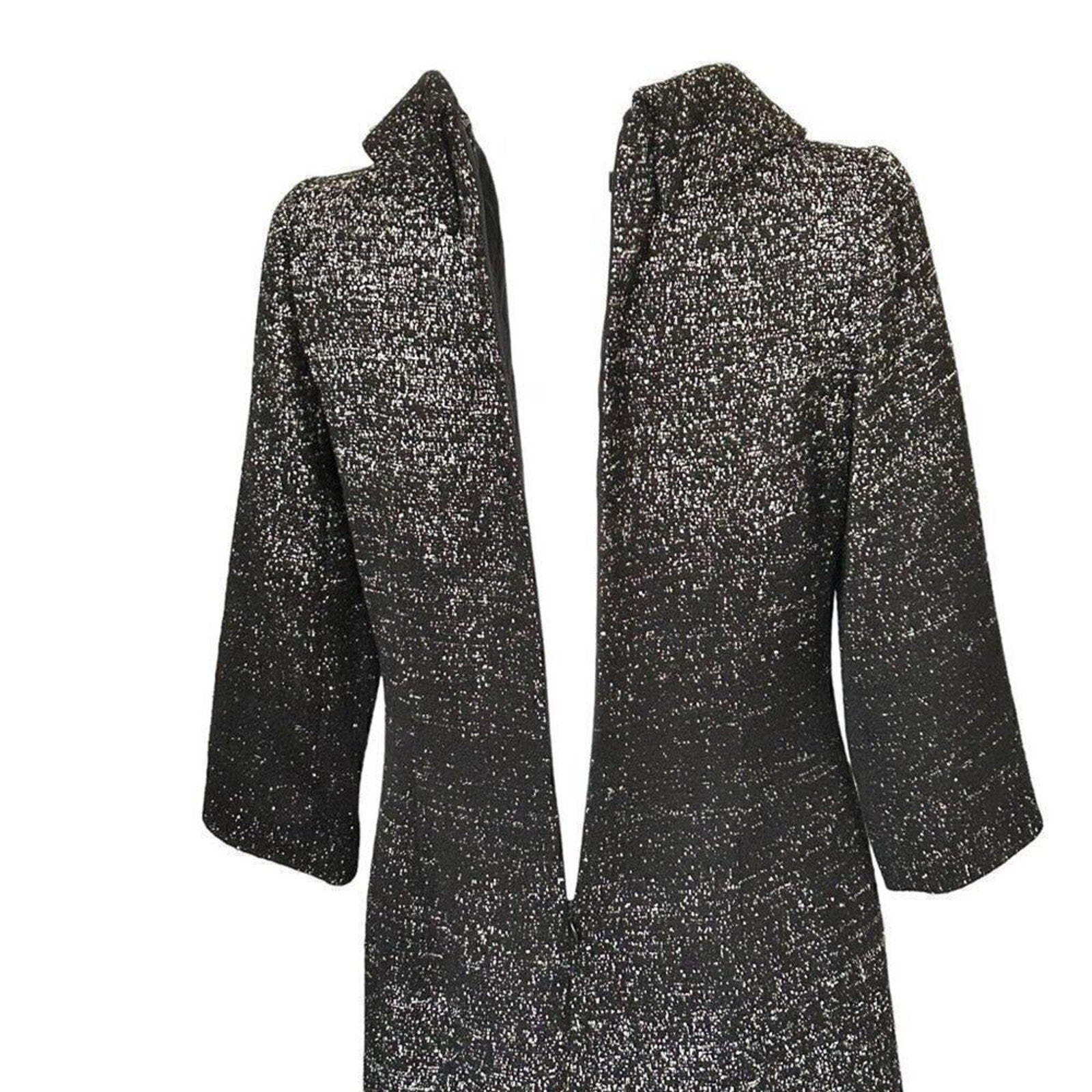 Teri Jon by Rickie Freeman Tweed Wool Sheath Dress – Size 4, Cowl Neck, Black & White