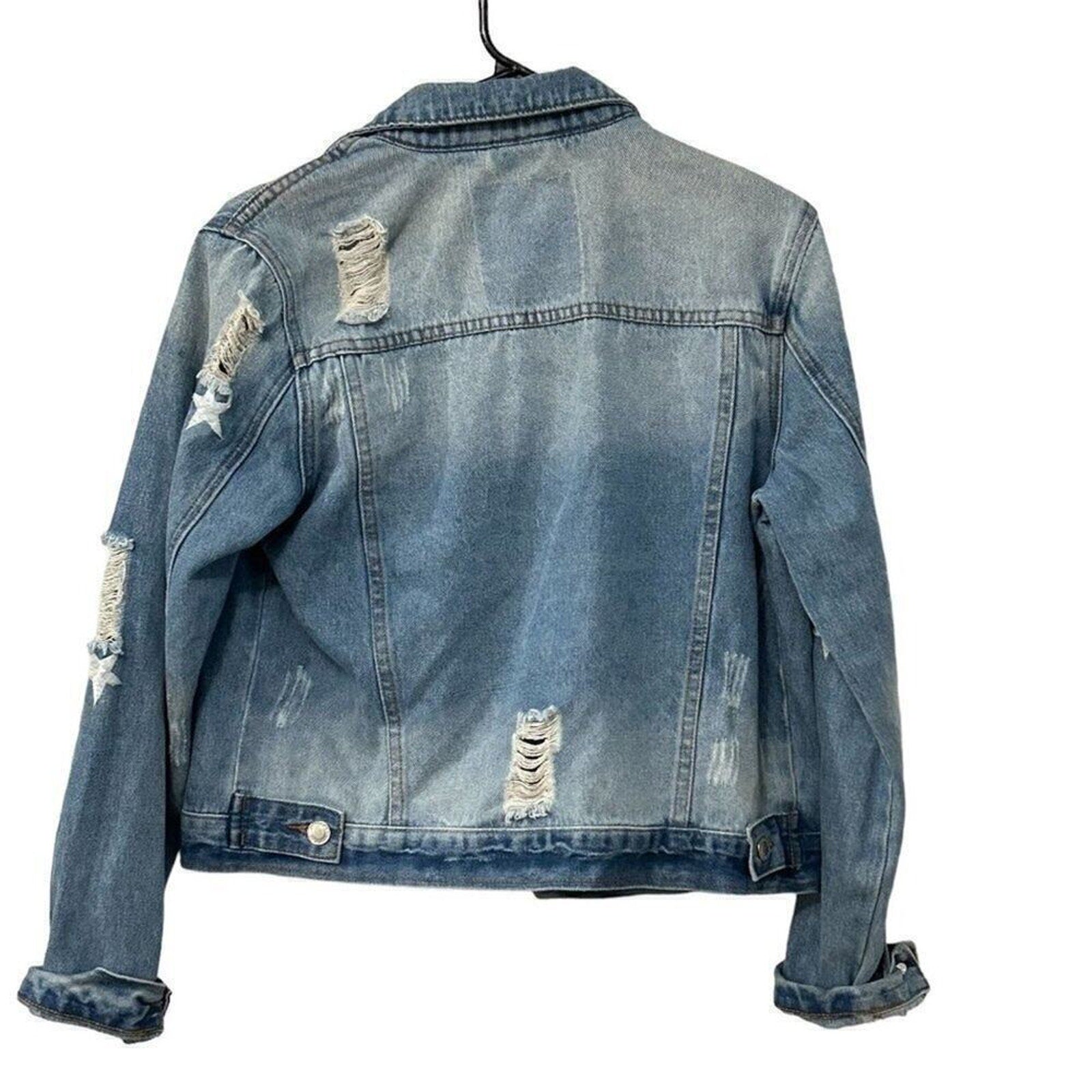 Style Me Distressed Denim Jacket Women's Size ( S ), Embroidered Stars #BH
