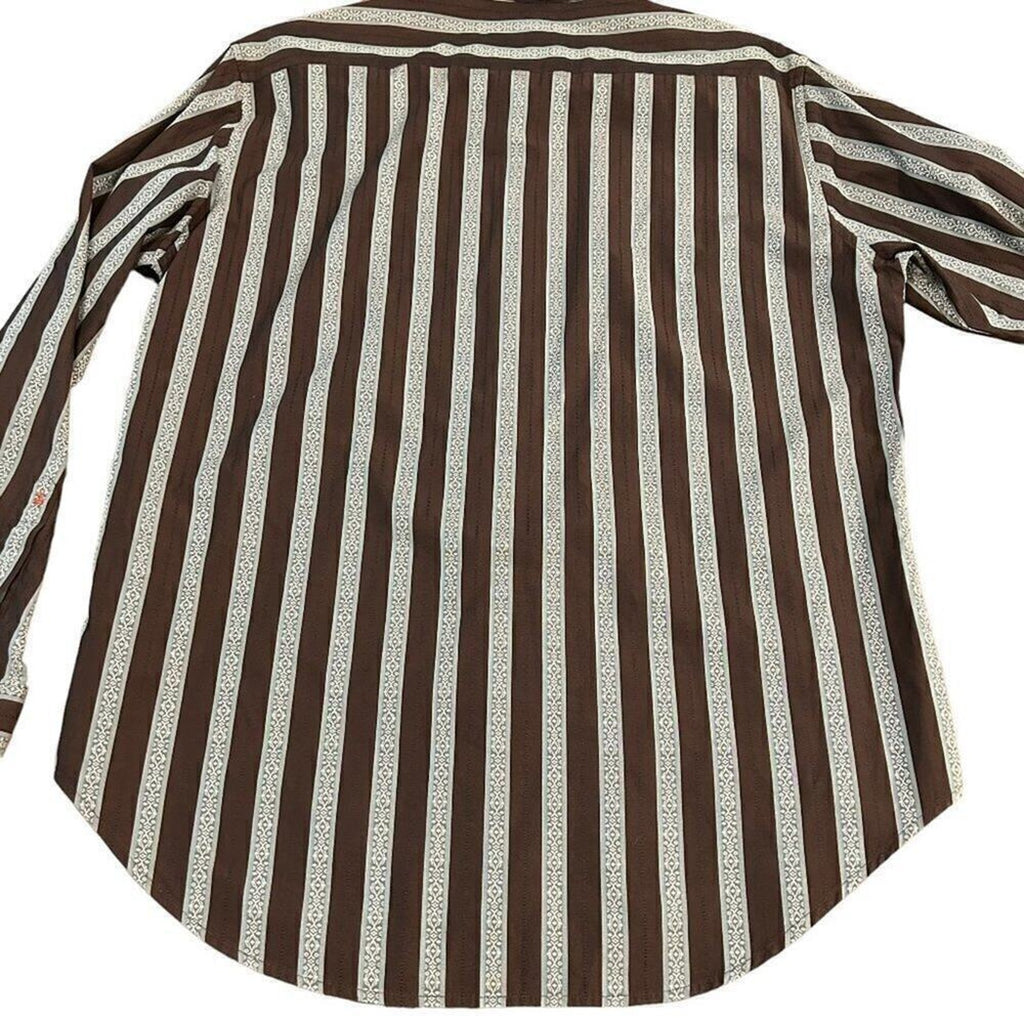 Robert Graham Mens Shirt Sz XL Striped Embroidered Rev.Cuffs Collar Stays #M1398