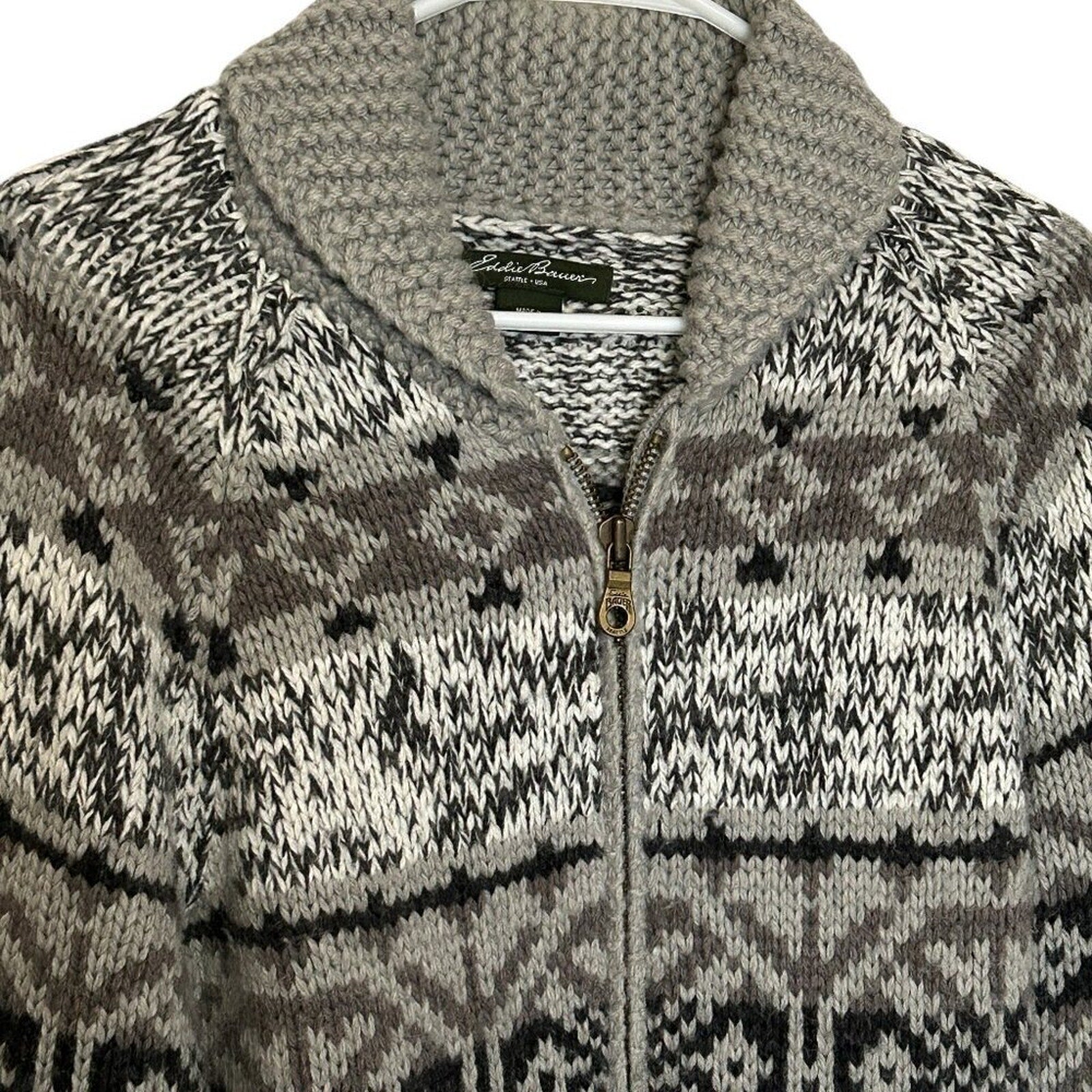 Eddie Bauer Women's Wool/ Alpaca Zip Up Faire Isle Cardigan Sweater Size XL