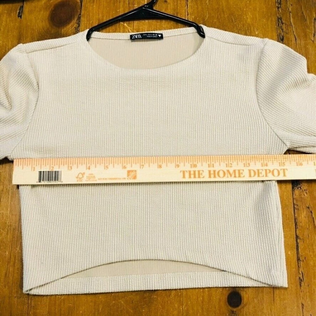 ZARA Beige Crew-Neck Long-Sleeve Crop Top (Size M) – Lightweight, All-Season Style #1085