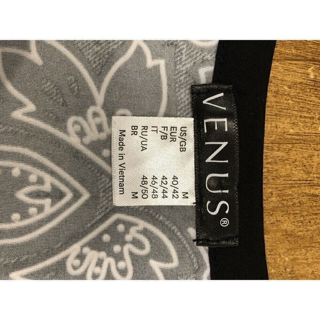 VENUS Gray Long Sleeve Top/Blouse Black Trim Draw String Front Closure Sz.(M)