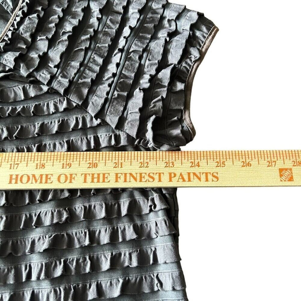 Moa Moa Women's Blouse Pullover - Short Sleeve Gray With Ruffles Size XL #1114