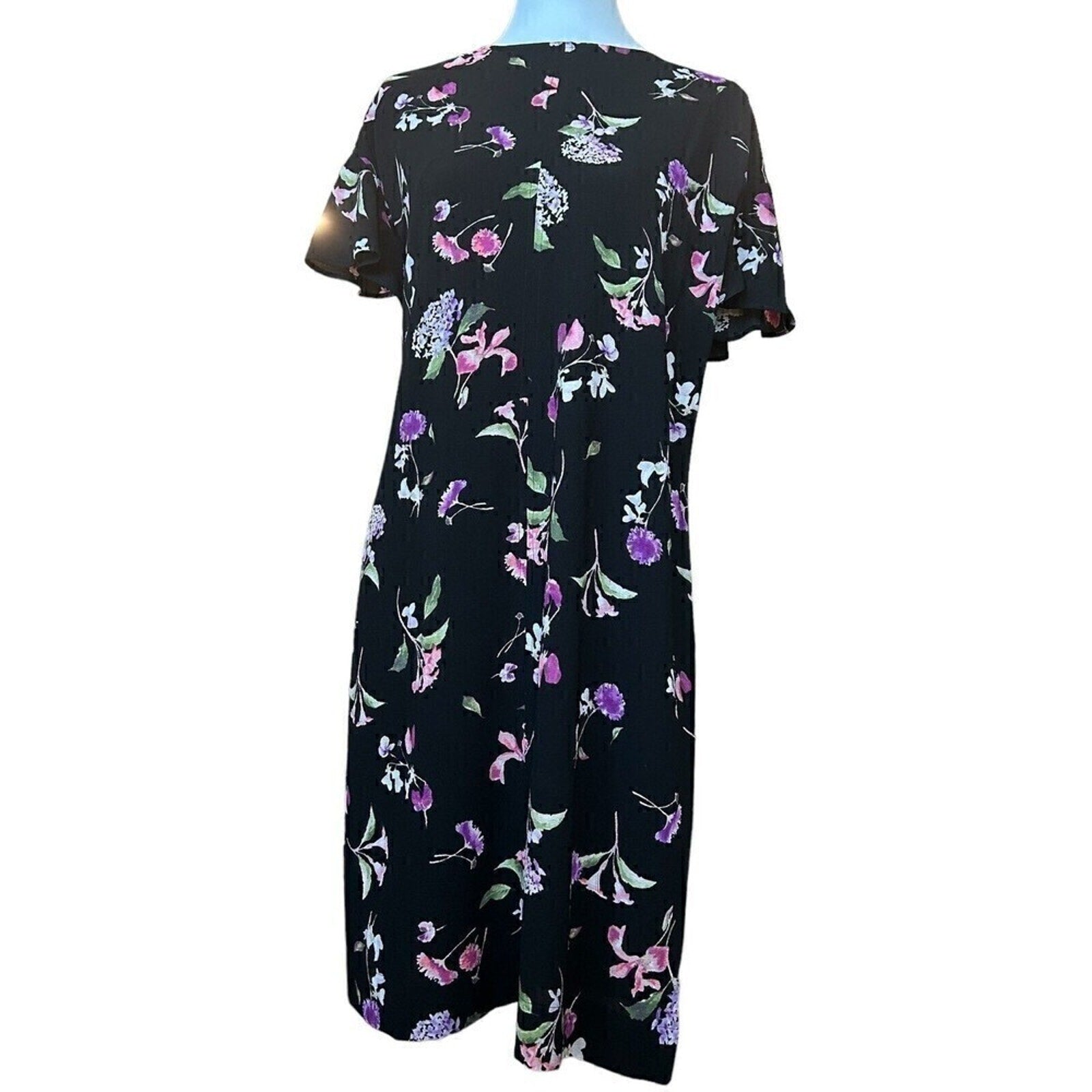 American Living dress sheath size 14 in black pink floral Mickie Crepe #SH