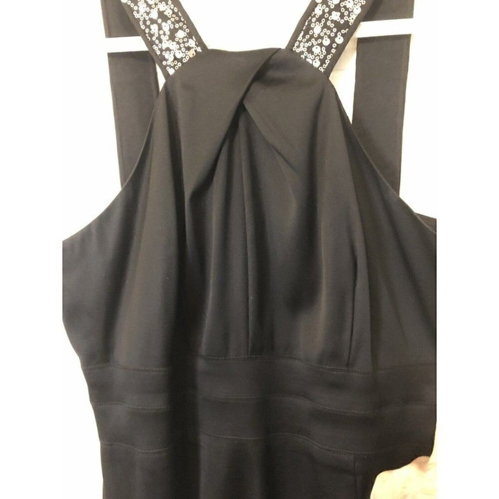 Donna Ricco black satin cocktail dress size 10 with sequin straps