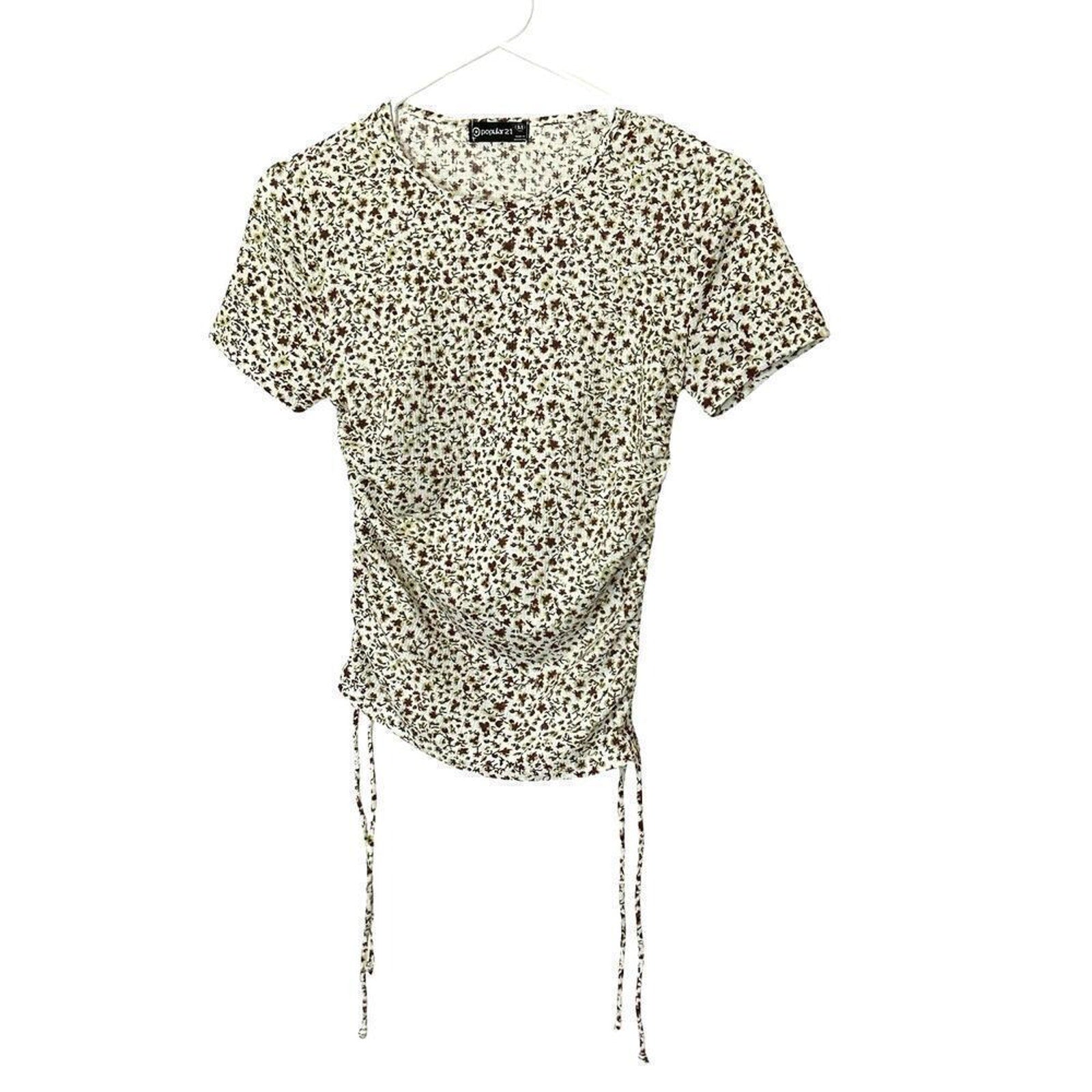 Popular 21 Womens Flower Pattern Top Sx. M, Drawstring Waist Crop #B1607