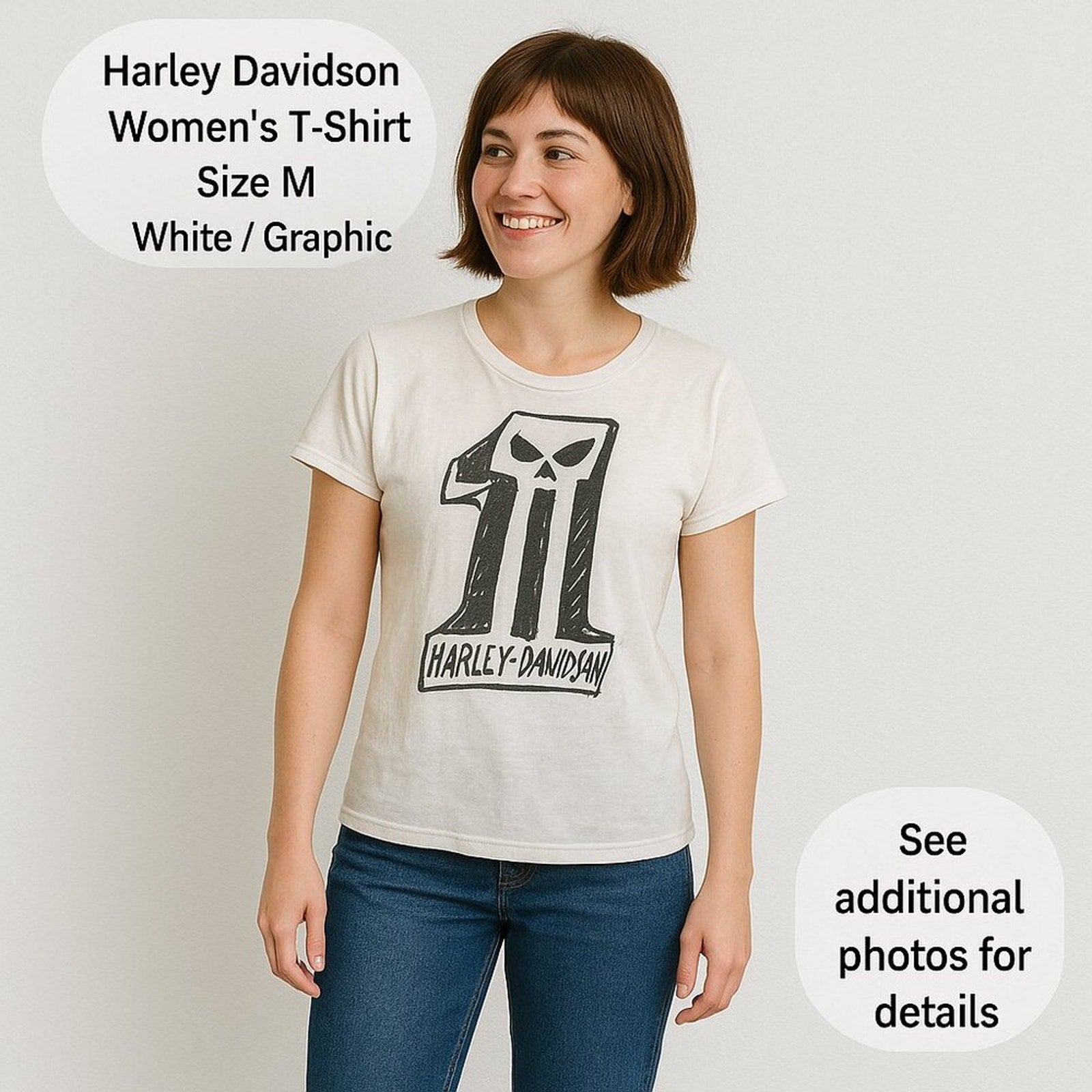 Harley Davidson Women's T-Shirt Size M White / Graphic #1 Design #H1310