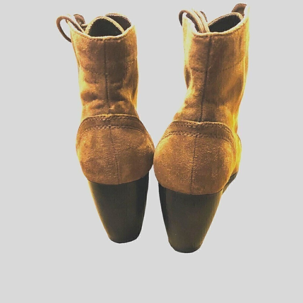 C & R Women’s Faux Suede Lace‑Up Ankle Bootie — Brown, Size 8, 3" Heel #S4